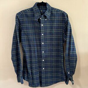 Ralph Lauren Shirt Men's Medium Navy-Blue Green Plaid Button Down 100% Cotton